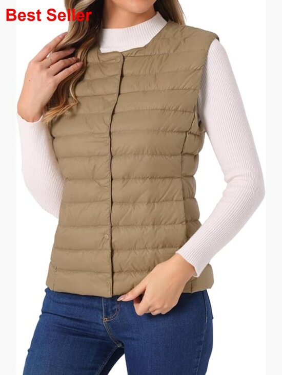 Jackets & Blazers - Lightweight Quilted Puffer Vest Sleeveless Button Up Nylon
